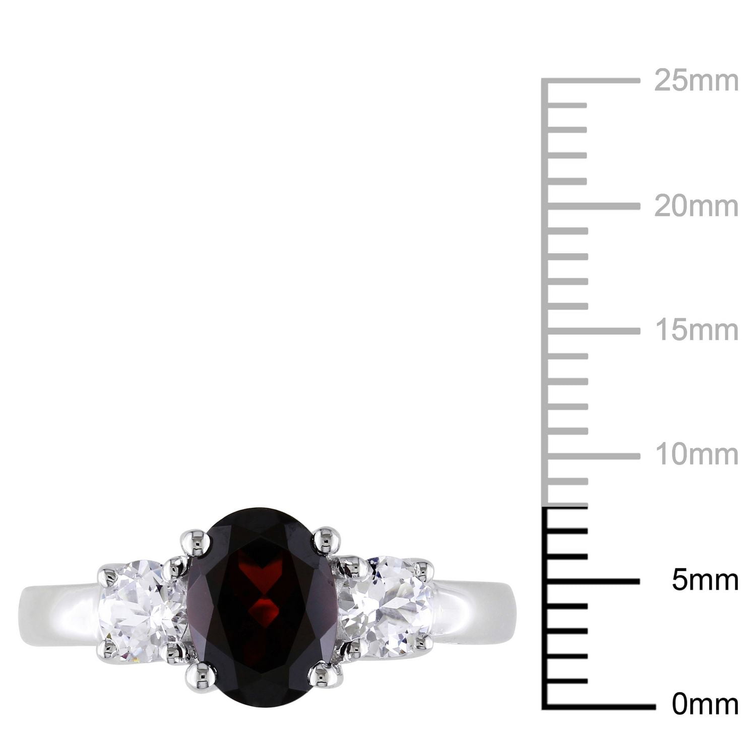 Tangelo 2 Carat T.G.W. Oval-Cut Garnet and Created White Sapphire Sterling Silver Three-Stone Ring