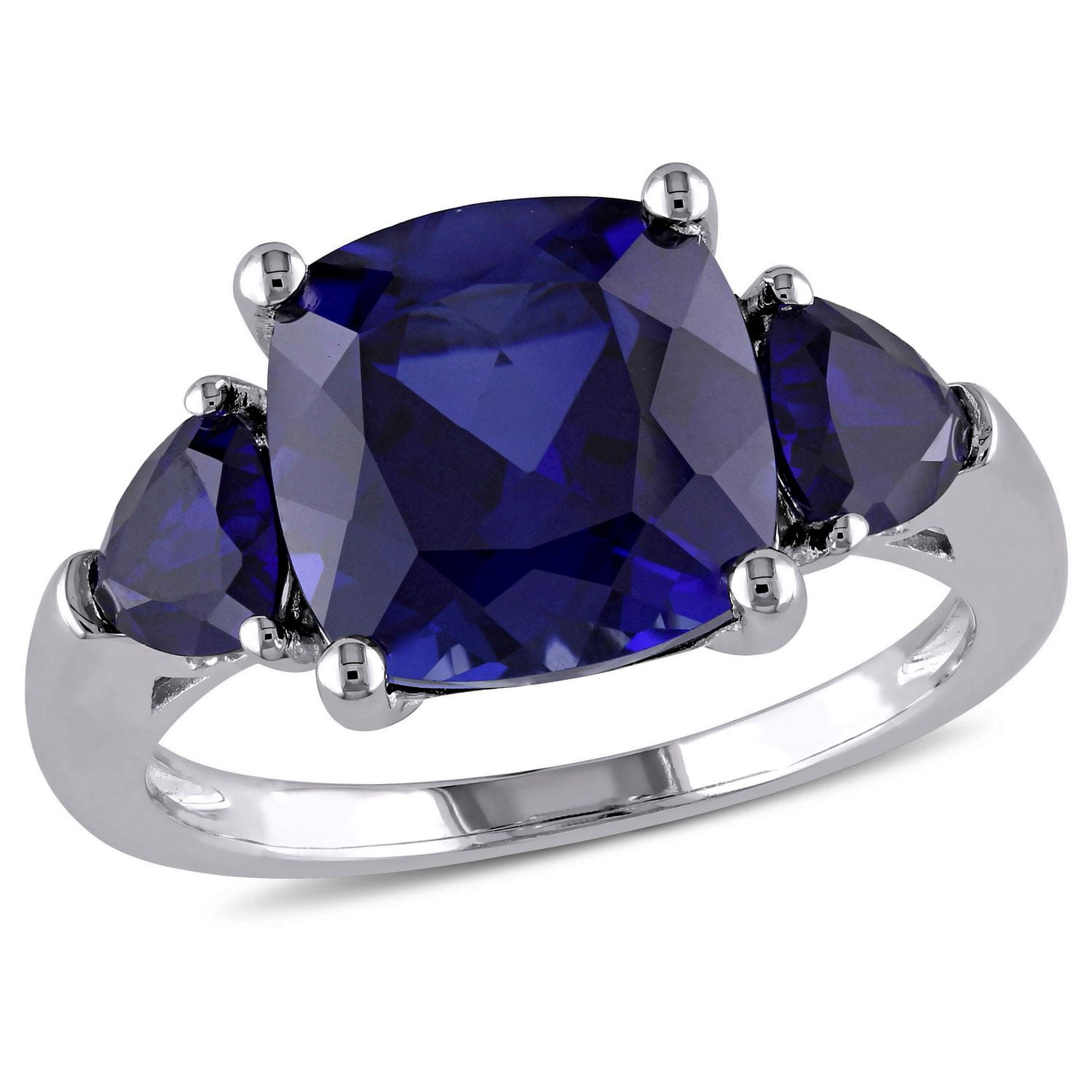 Bague à trois pierres Tangelo avec saphirs bleus synthétiques 7-1/10 CT PBT en argent sterling