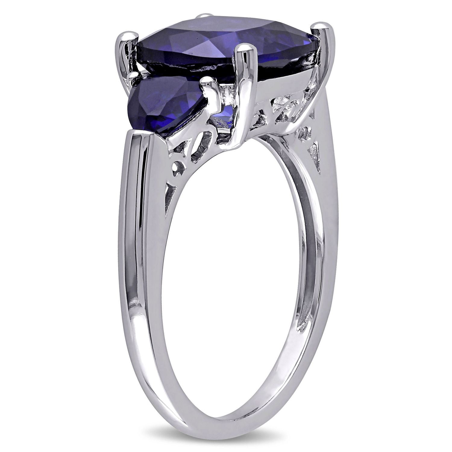 Bague à trois pierres Tangelo avec saphirs bleus synthétiques 7-1/10 CT PBT en argent sterling