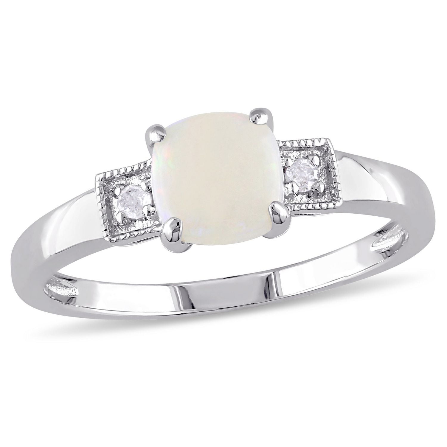 Tangelo 1/2 Carat T.G.W. Opal and Diamond-Accent Sterling Silver Three Stone Ring