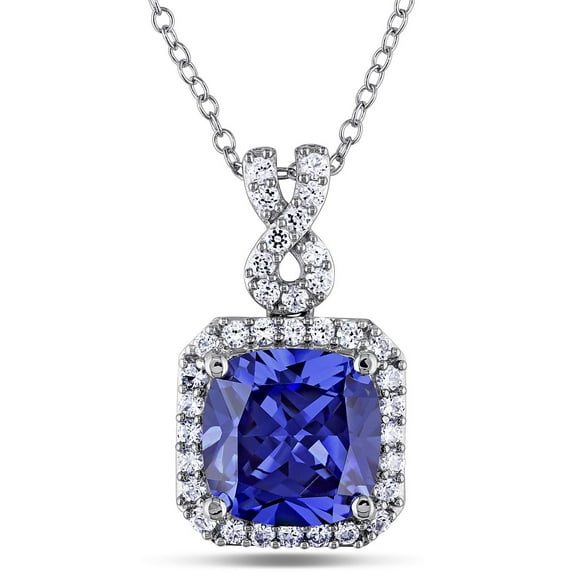 Tangelo 6-2/5 Carat T.G.W. Created Tanzanite and Created White Sapphire Sterling Silver Halo Pendant, 18"