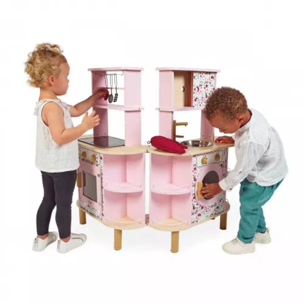 Janod Twist Kitchen Double Sided Expandable Wooden Kitchen Playset with 8 Accessories 34 High Pretend Play Set Ages 3 6 Years Walmart