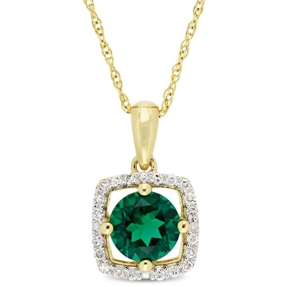 Tangelo 4/5 Carat T.G.W. Created Emerald and 1/10 Carat T.W. Diamond 10 K Yellow Gold Halo Pendant, 17"