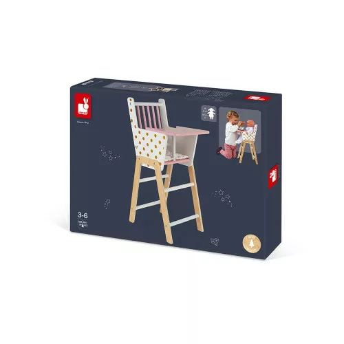 Janod Candy Chic Highchair – Wooden Baby Doll Chair - Ages 3