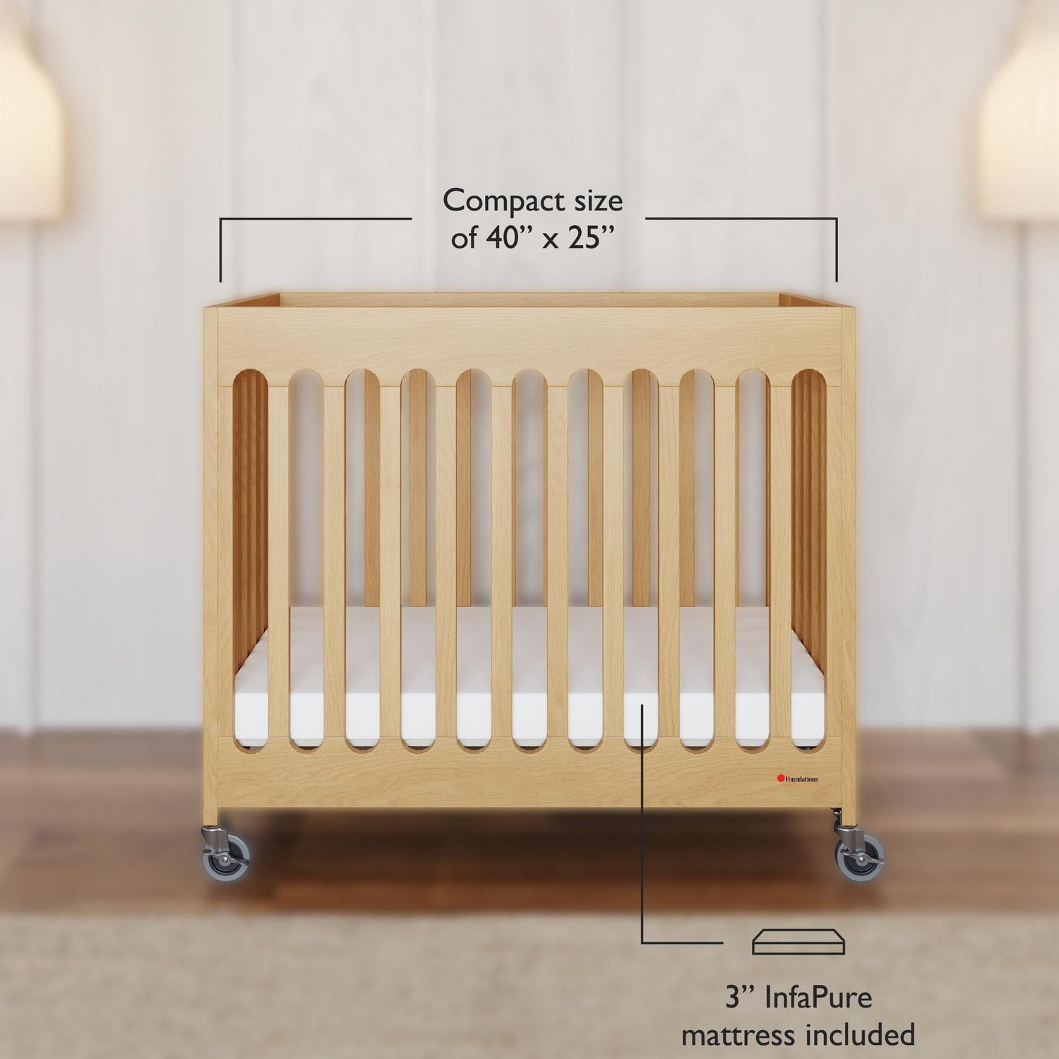 Foundations Boutique Compact Folding Mini Crib Natural