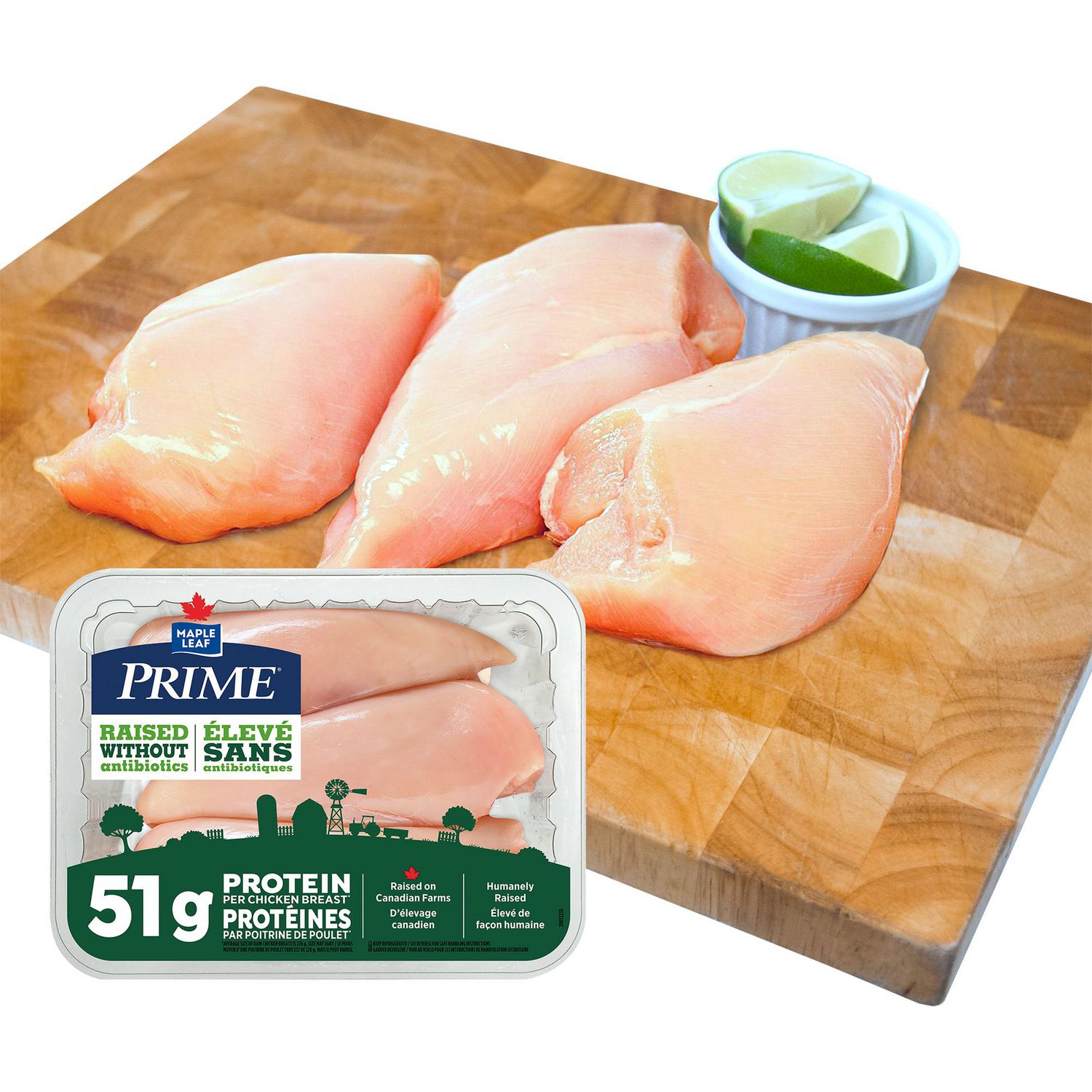 Prime Boneless Skinless Chicken Breasts Raised Without Antibiotics, 2 -3 pc, 0.53 - 0.85 KG