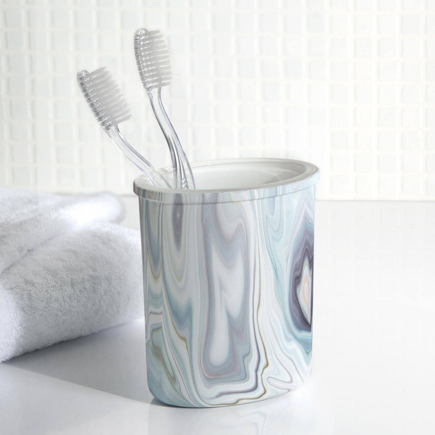 hometrends Glass Toothbrush Holder with Ink Swirl Design Glass