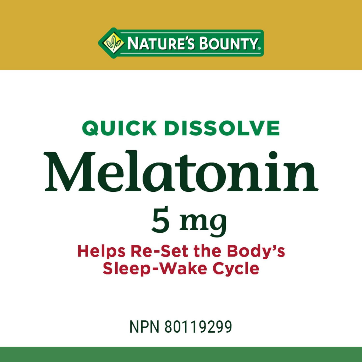 NATURE'S BOUNTY Melatonin, Quick Dissolve, 5 mg, Helps Reset Sleep-wake Cycle, Helps Increase Total Sleep Time, Helps To reduce the time it takes to Fall Asleep, Tablets 200.0 count, 200 Tablets