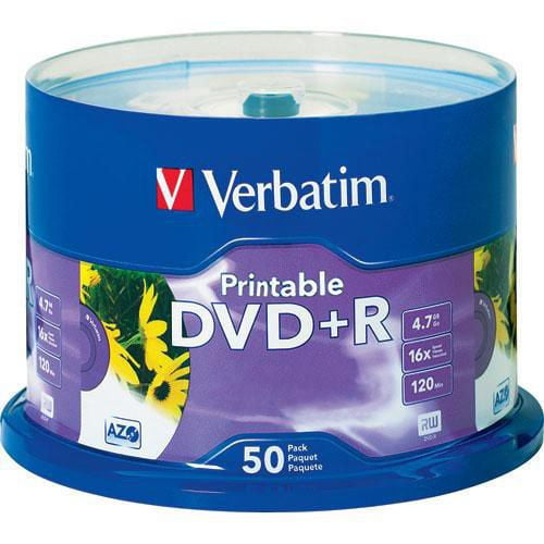 Verbati DVD + R 4.7 Go 16X Jet d'encre blanc Imprimable avec Hub de marque - Broche 50pk