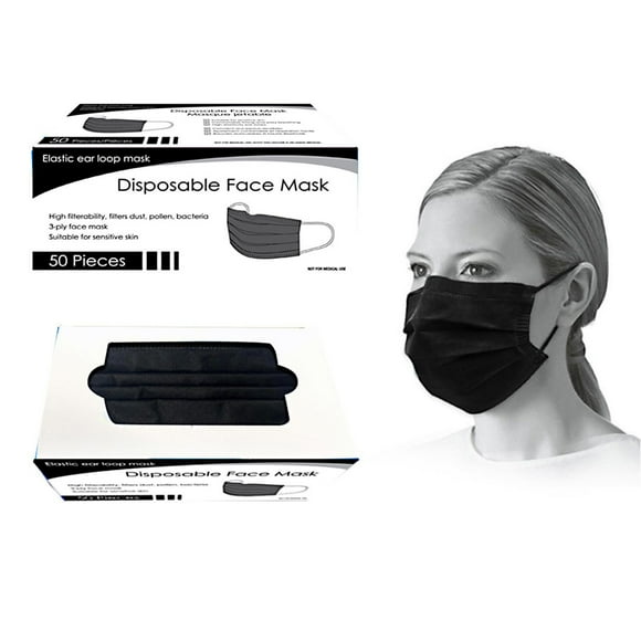 50 Masques faciaux jetables – à 4 plis, noir