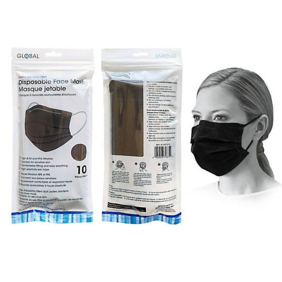 10 Masques faciaux jetables – à 4 plis, noir