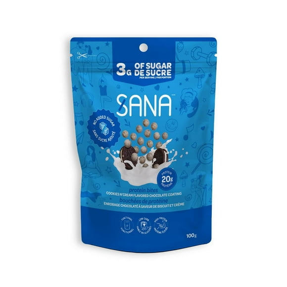 Sana Cookies & Cream Chocolate-Style Covered Protein Bites, No Added Sugar, 100g, Cookies & Cream Protein Bites