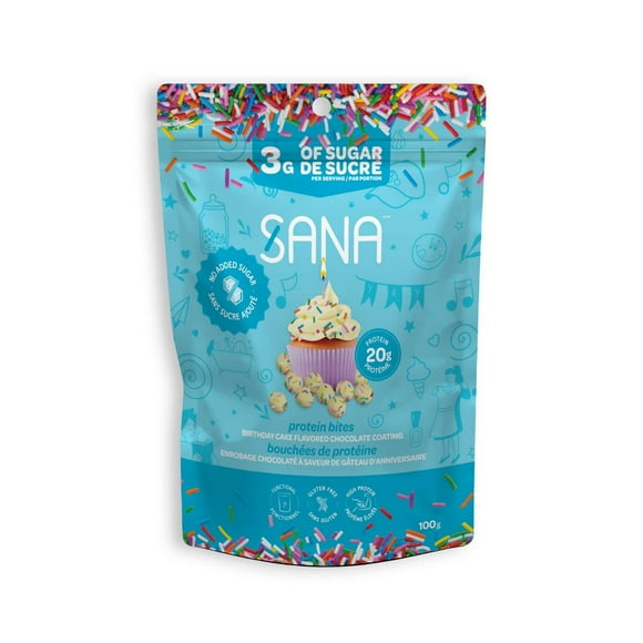 Sana Birthday Cake Chocolate-Style Covered Protein Bites, No Added Sugar, 100g, Birthday Cake Protein Bites