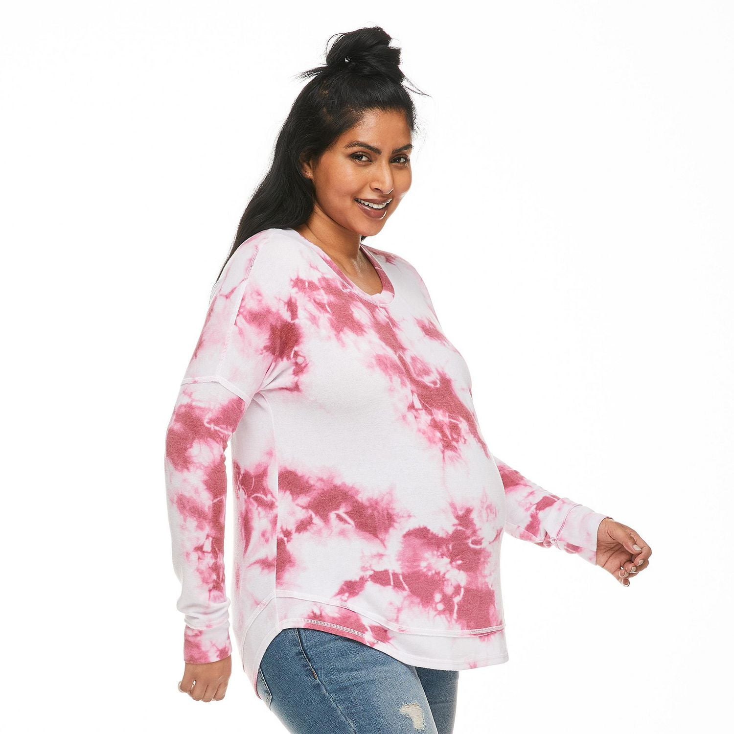 Paisley Sky Maternity Oversized High-Low Hem Top