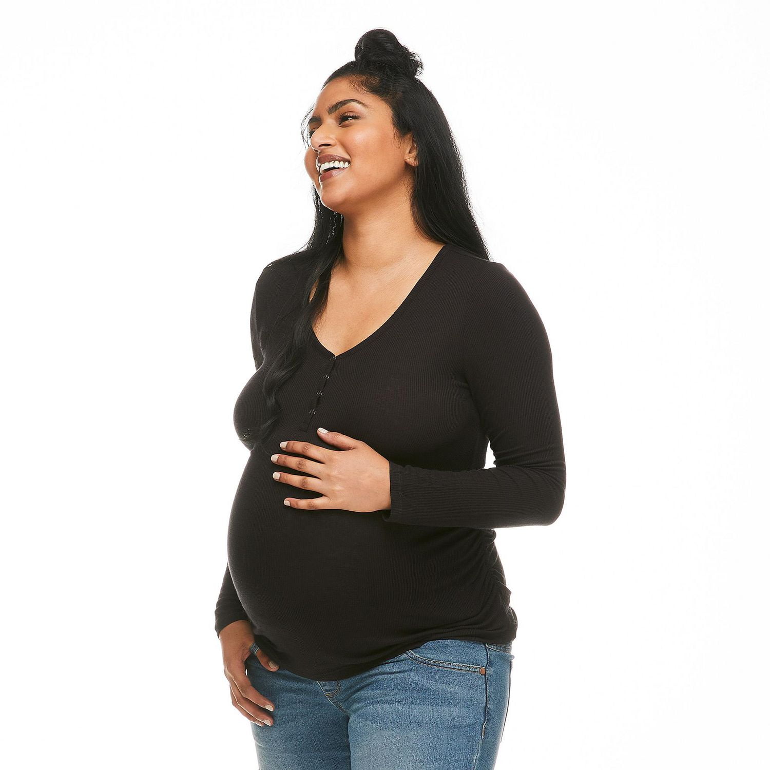 Paisley Sky Maternity Long Sleeve Henley Tee