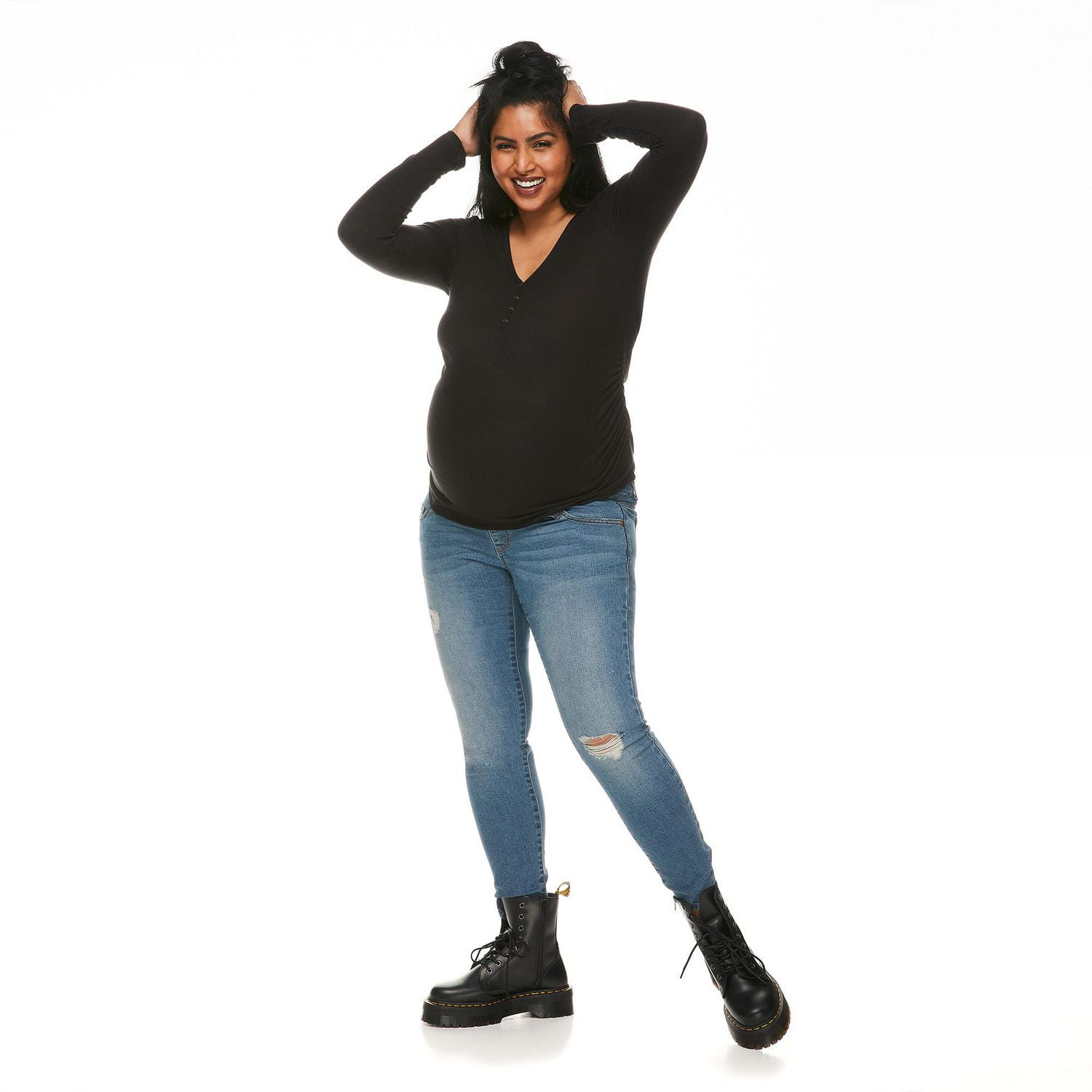 Paisley Sky Maternity Long Sleeve Henley Tee