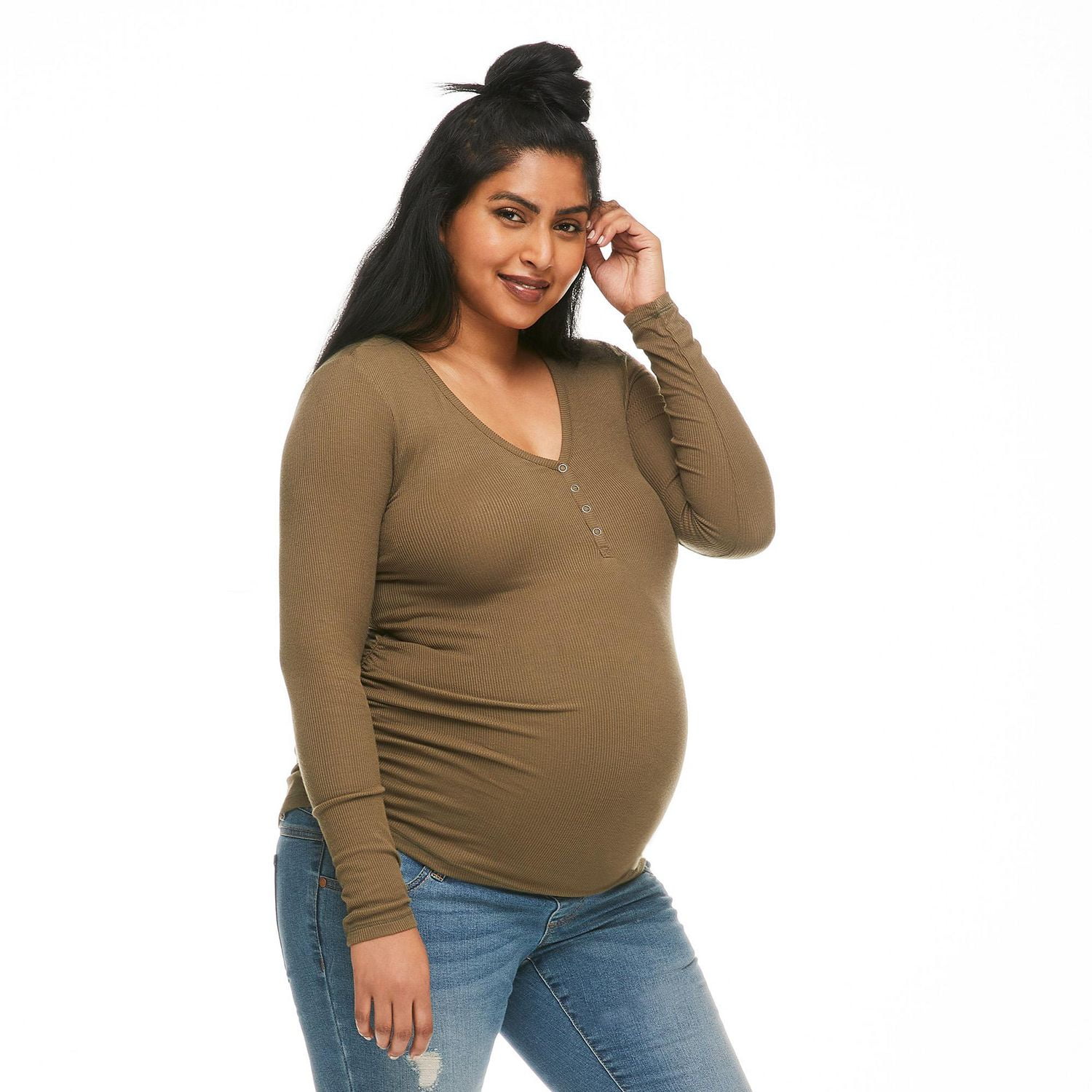 Paisley Sky Maternity Long Sleeve Henley Tee