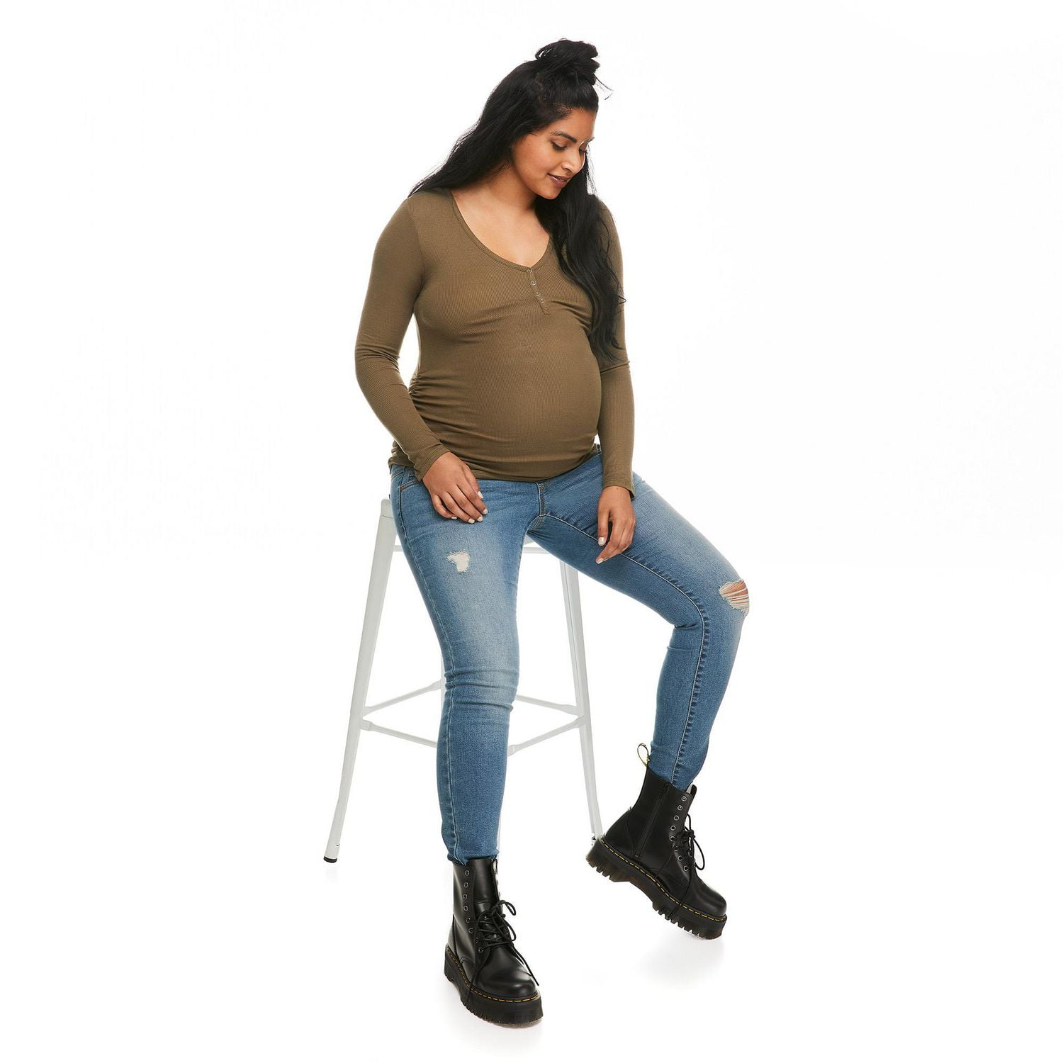 Paisley Sky Maternity Long Sleeve Henley Tee