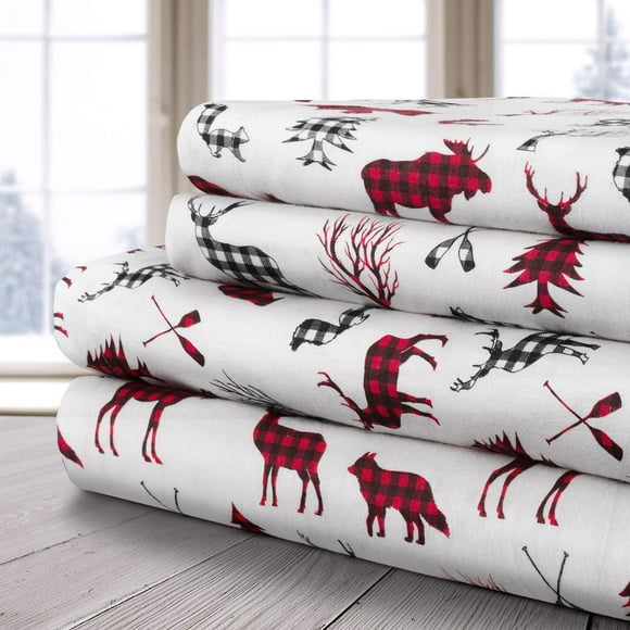 Safdie & Co. Flannel Sheet Set 4PC King Wildlife