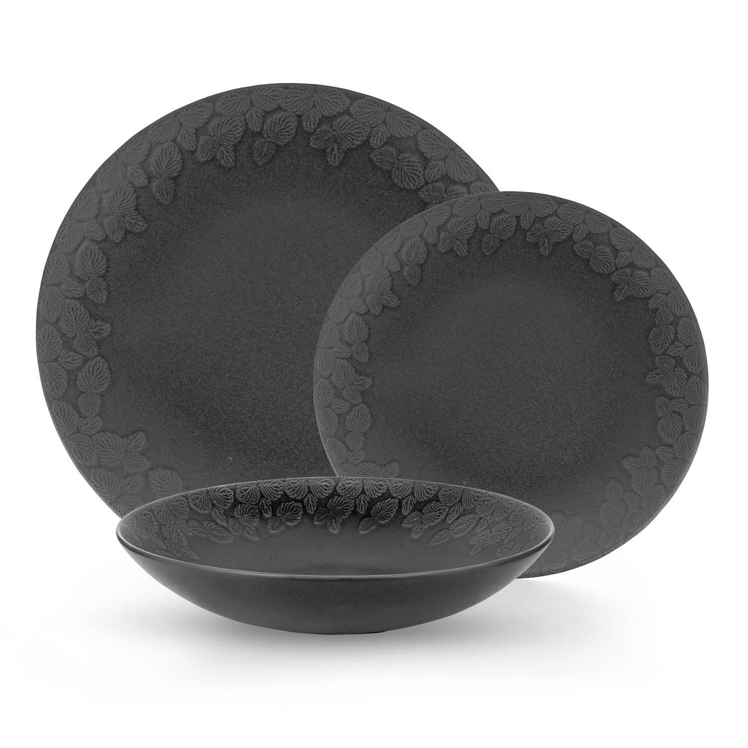 Mesa Ceramic Black Folia Stoneware 12 Piece Dinnerware Set Walmart Canada