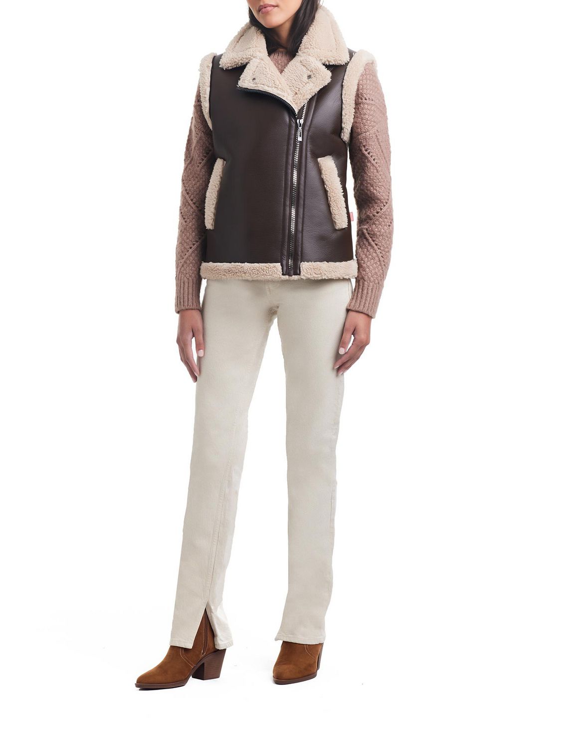 Sam & Libby Women's Short Faux Leather & Sherpa Mixed Vest