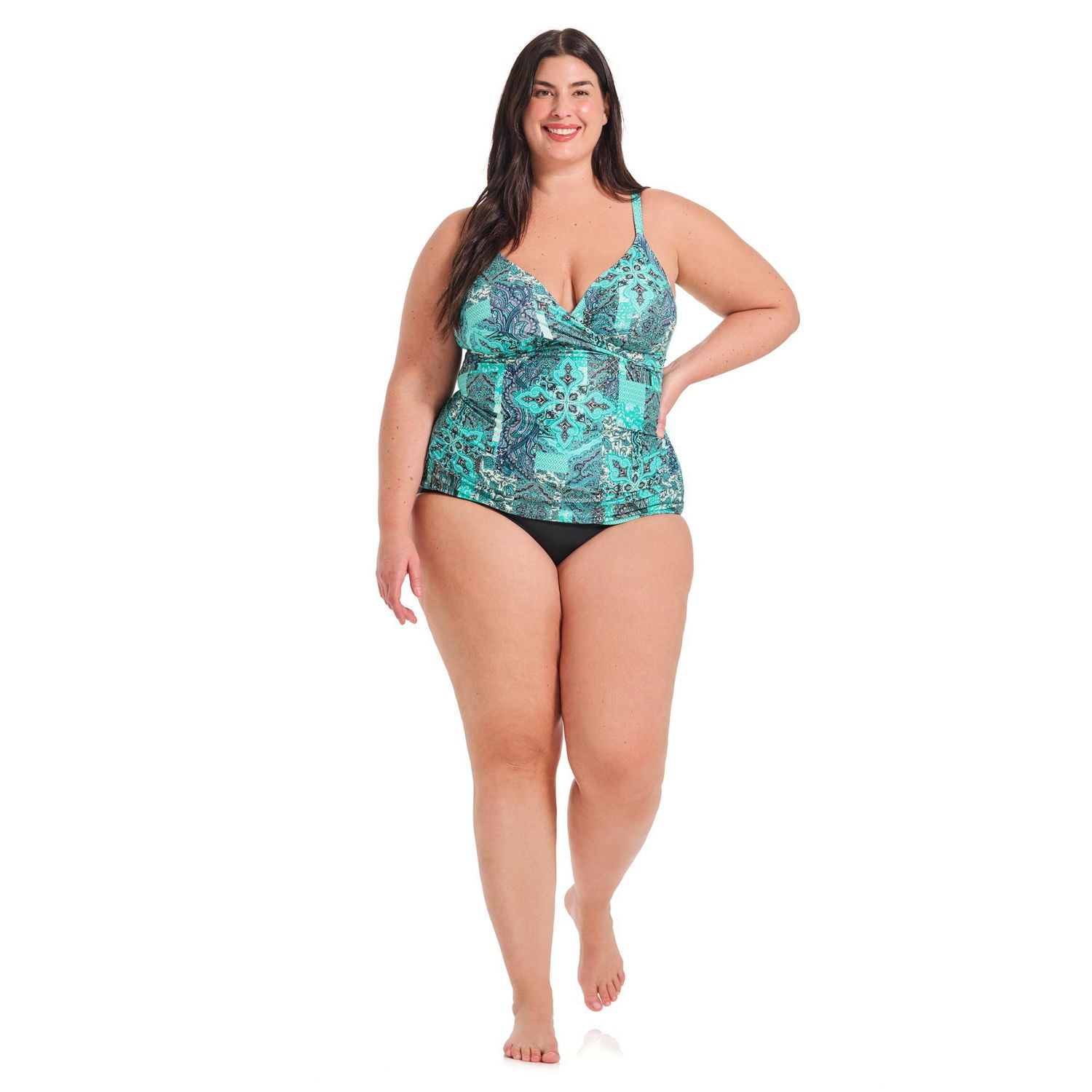Krista Plus Women's V Neck Crossover Tankini Swim Top with Adjustable Straps and Bust Support