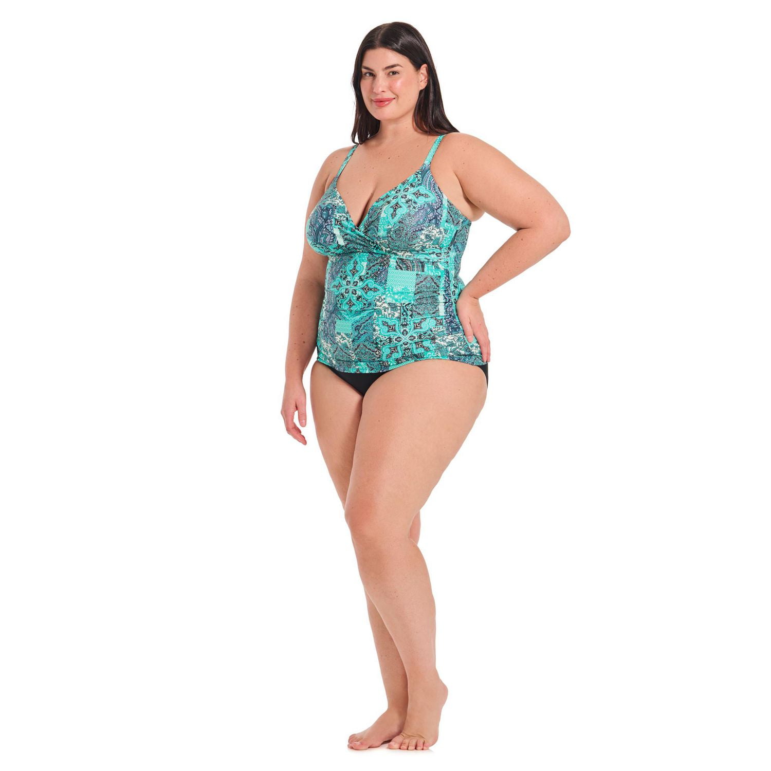 Krista Plus Women's V Neck Crossover Tankini Swim Top with Adjustable Straps and Bust Support