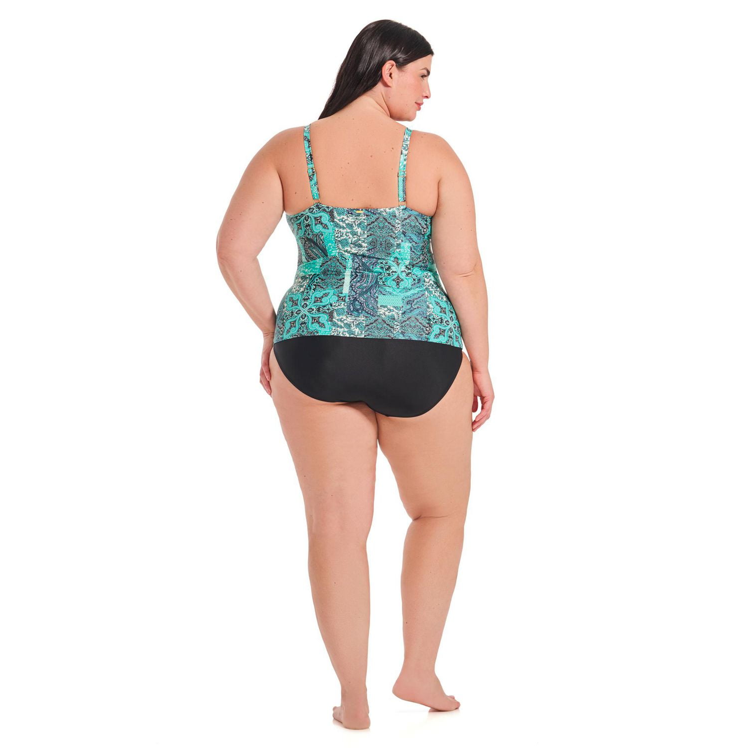 Krista Plus Women's V Neck Crossover Tankini Swim Top with Adjustable Straps and Bust Support