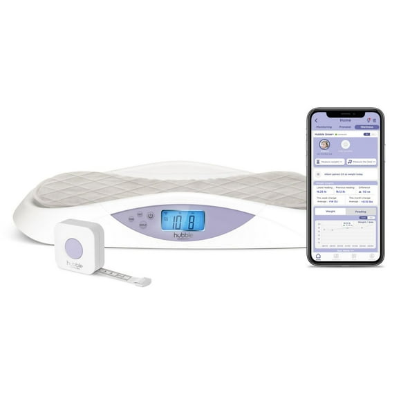 Hubble Grow Smart Baby Scale & Changing Pad - Ergonomic Design, Bluetooth Baby Tracker - Soft, Washable, Hypoallergenic Cover - 4-Sensor Technology for Accuracy - Lightweight and Portable - Tare and Hold Functions - Large LCD Screen - Up to 20kg/44lbs