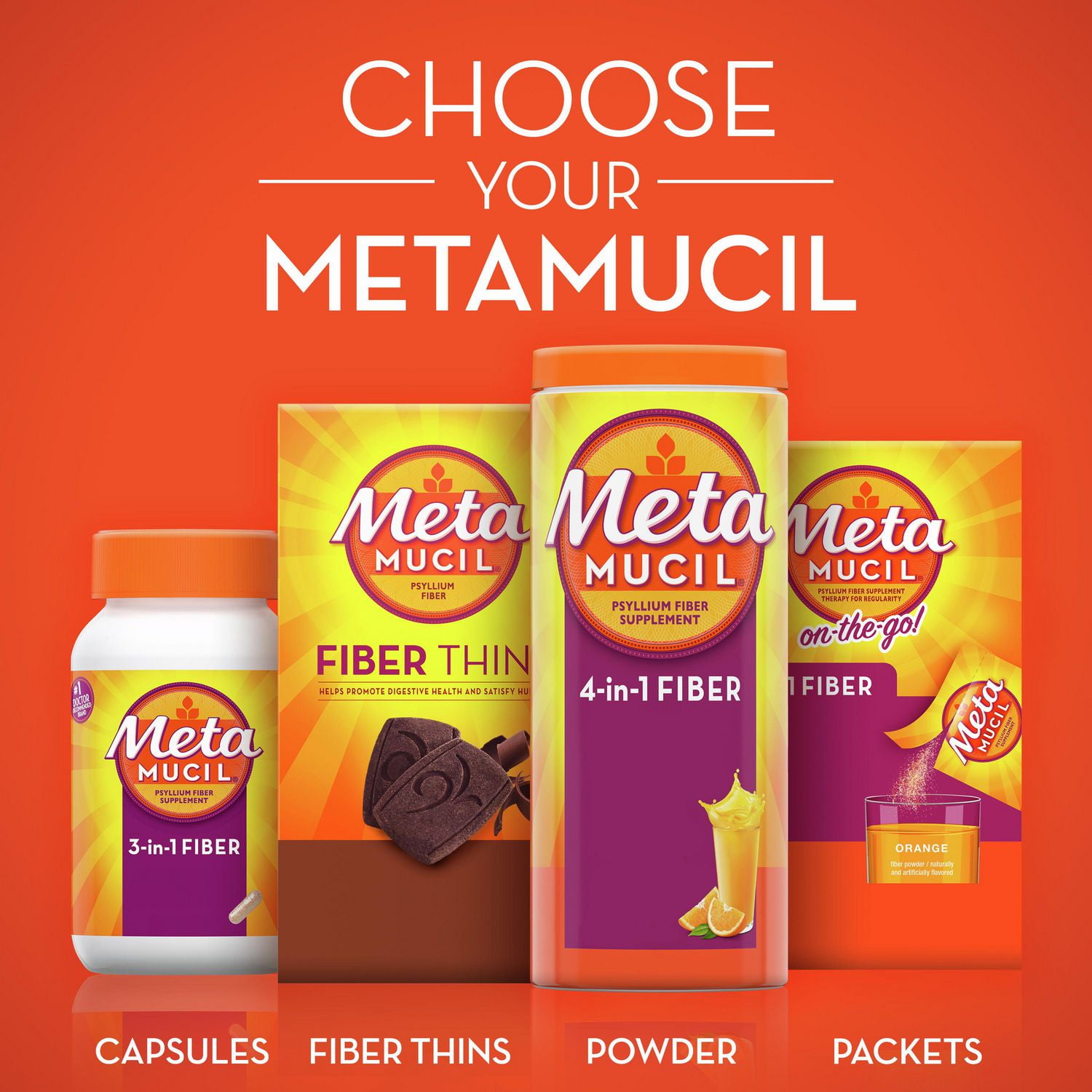 Fibres Metamucil MultiSanté 3 en 1! Supplément de fibres en capsules 100 unités