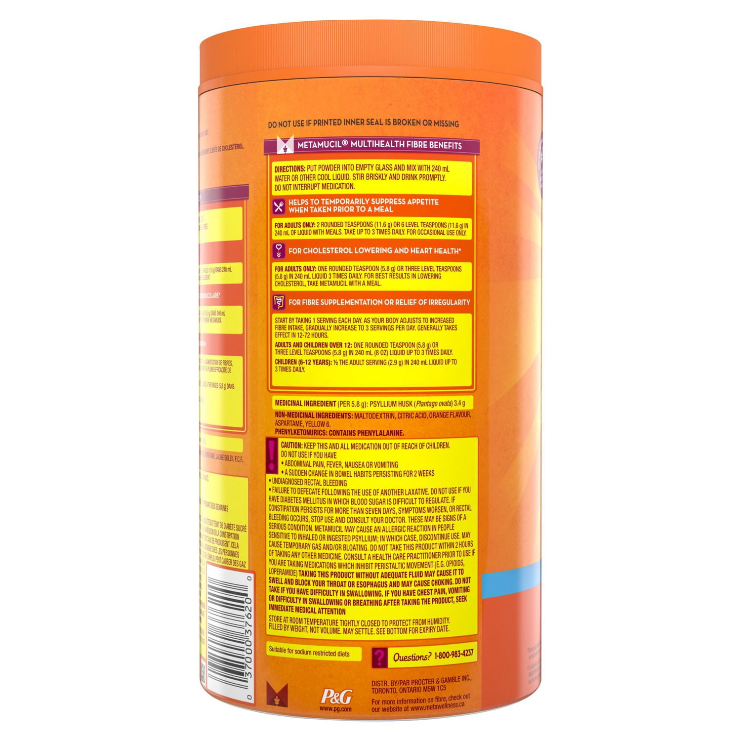 Fibres Metamucil MultiSanté 3 en 1 Supplément de fibres en poudre, sans sucre