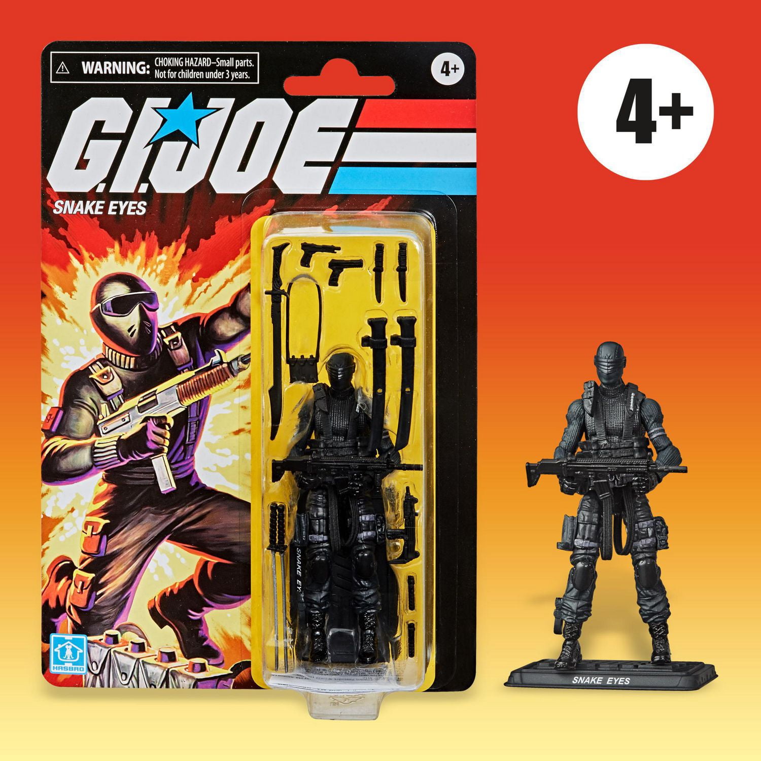 G.I. Joe Retro Collection Snake Eyes Toy 3.75 Inch Scale Collectible Action Figure with Multiple Accessories Toys for Kids Ages 4 and Up
