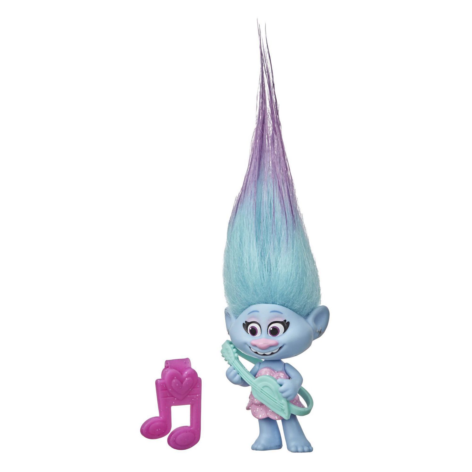 DreamWorks Trolls World Tour Chenille Collectible Doll with Guitar Accessory and Hair Clip Toy Figure Inspired by the Movie Trolls World Tour