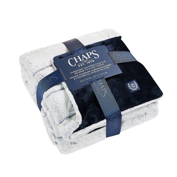 Chaps RABBIT FUR WITH EMBROIDERY REVERSED TO FLANNEL PLUSH THROW ...