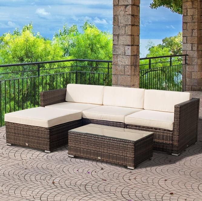 Outsunny 5PC Outdoor Modular Rattan Wicker Sofa Set Aluminum Frame ...