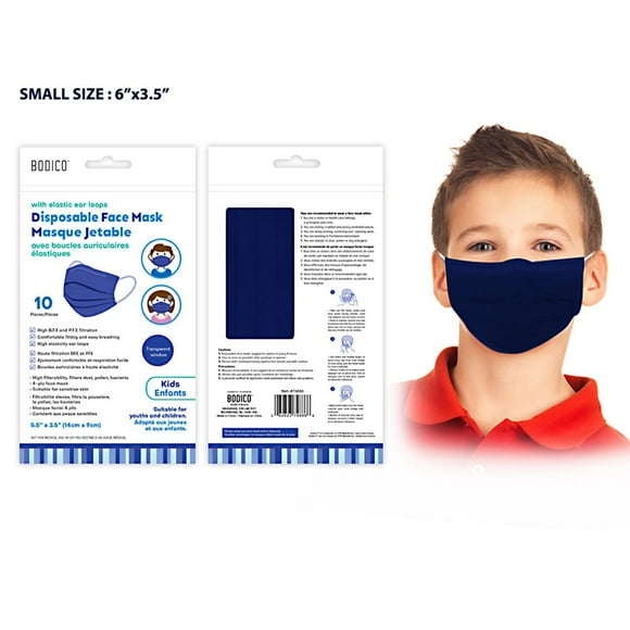 10 Masques jetables pour l'adolescence – à 4 plis, bleu marin