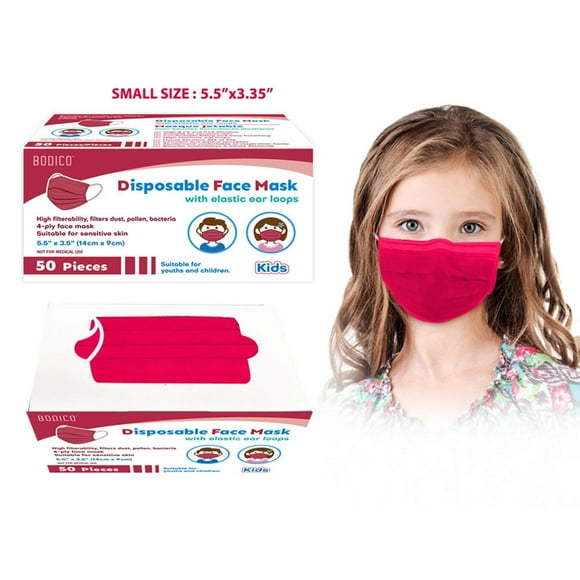 50 Masques jetables pour l'adolescence – à 4 plis, rouge