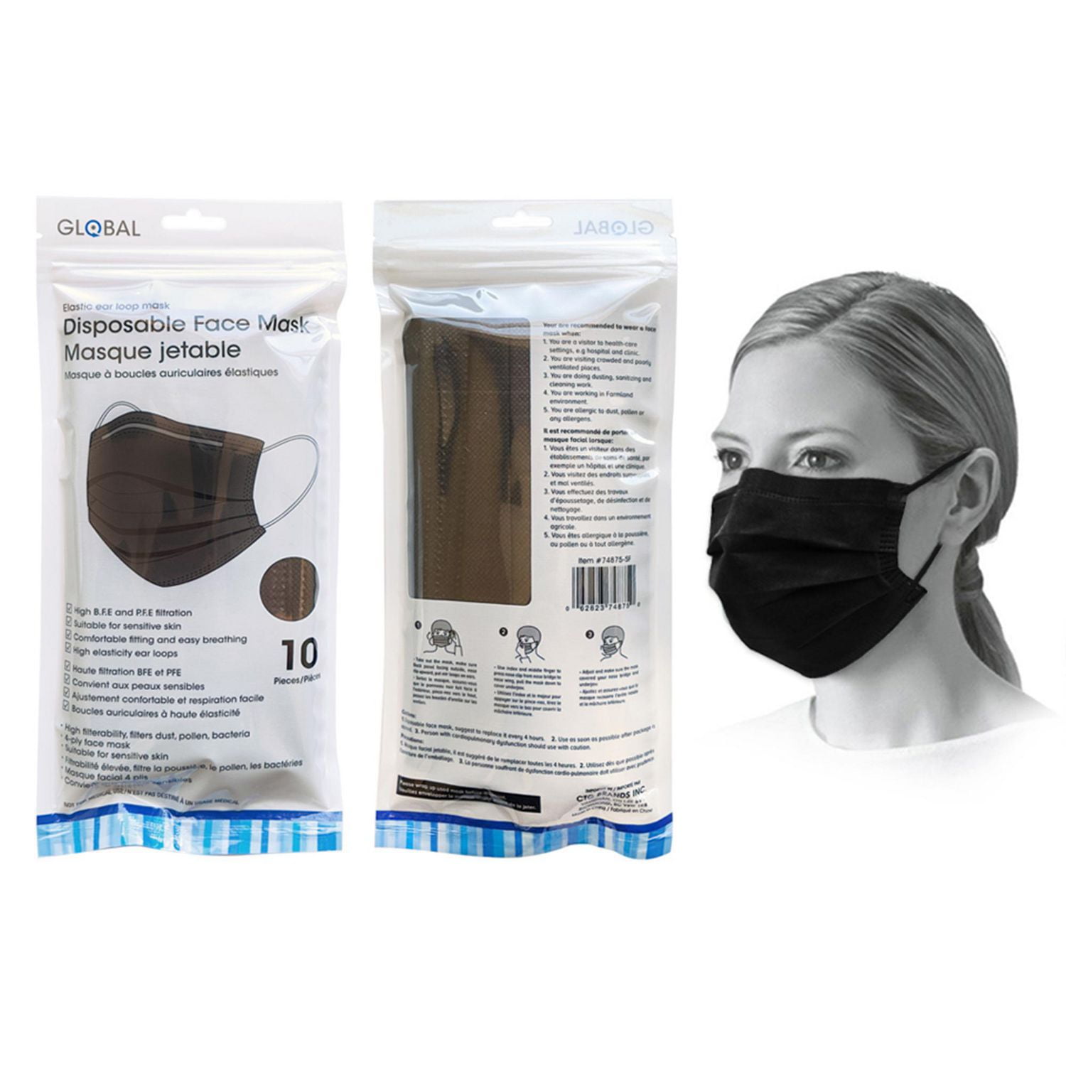 10 Piece 4 Ply Disposable Black Face Masks Walmart Canada   6000202131159 