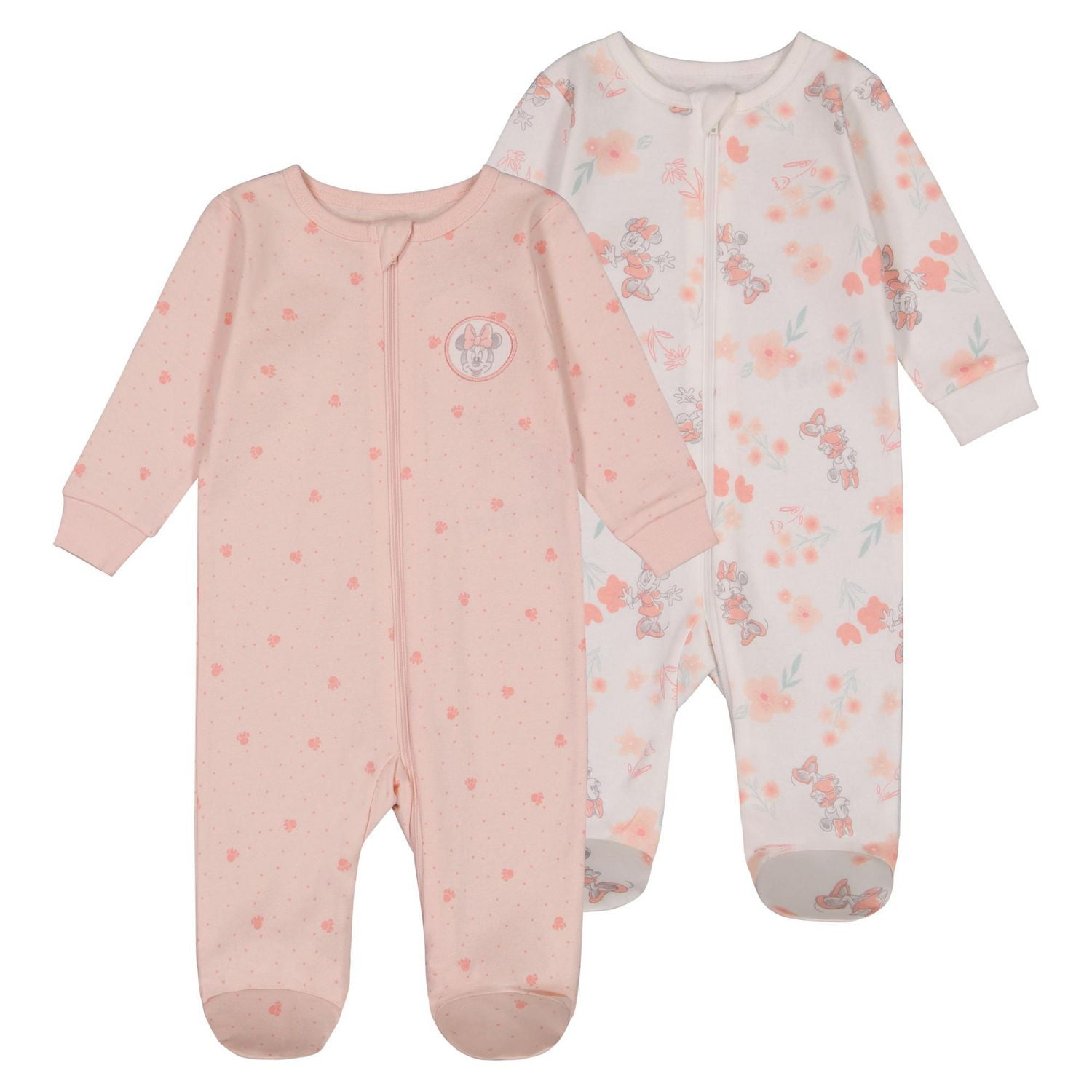 Disney Minnie Mouse ensemble 2mcx de dormeuses avec pieds en coton biologique pour filles. TAILLE: 0M - 6/12M