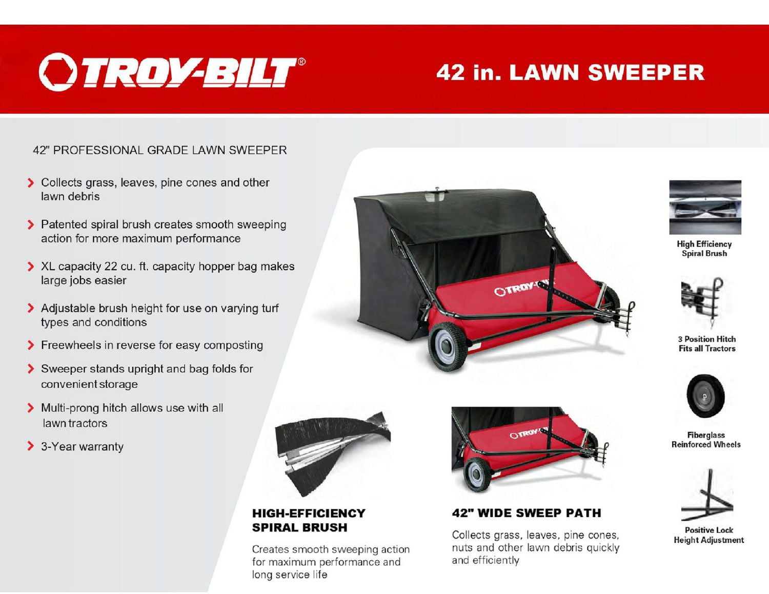 Troy Bilt 42 22 Cubic Foot Lawn Sweeper Walmart