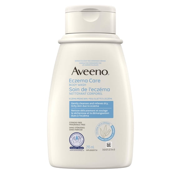 Crème nettoyante Aveeno Soin de l’eczéma, avoine colloïdale, céramides, gel douche pour l’eczéma, soulagement de la peau sèche qui démange, sans parfum