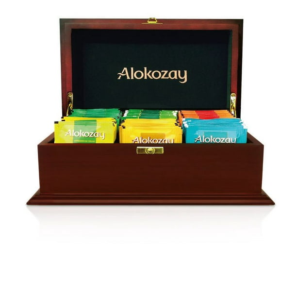 Coffret de thé taille petite Luxurious Mahogany d'Alokozay avec passementerie dorée 72 sachets du thé