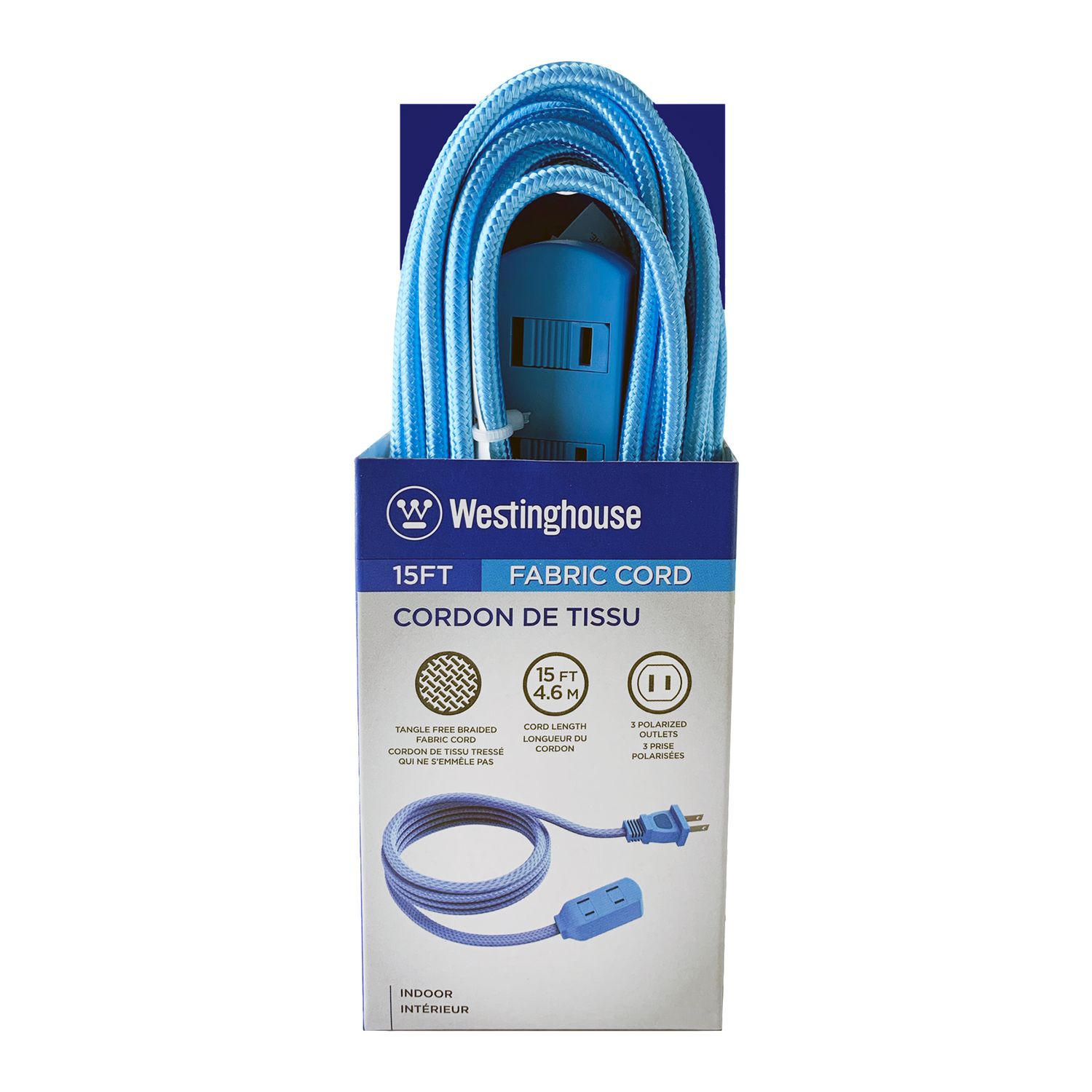 Westinghouse 15 ft 3Outlet Blue Fabric Extension Cord Walmart Canada