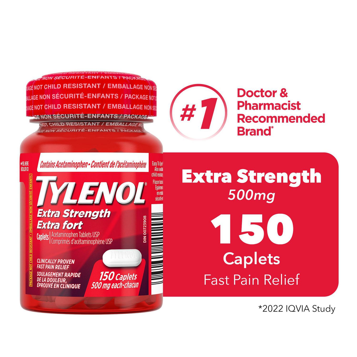 Tylenol Extra Strength Pain Relief Acetaminophen 500 mg Caplets, 150 Count