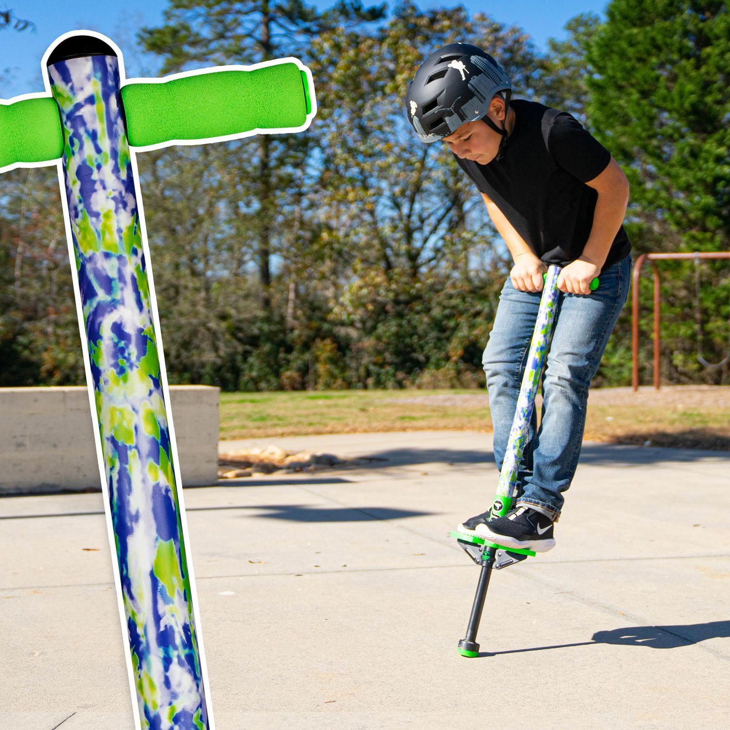 Flybar Jolt Pogo Stick, Tie Dye: For kids ages 6 and Up, between