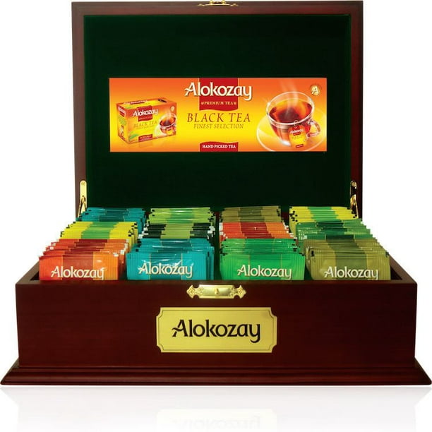 Coffret de thé taille moyenne Luxurious Mahogany d'Alokozay avec passementerie dorée 144 sachets du thé