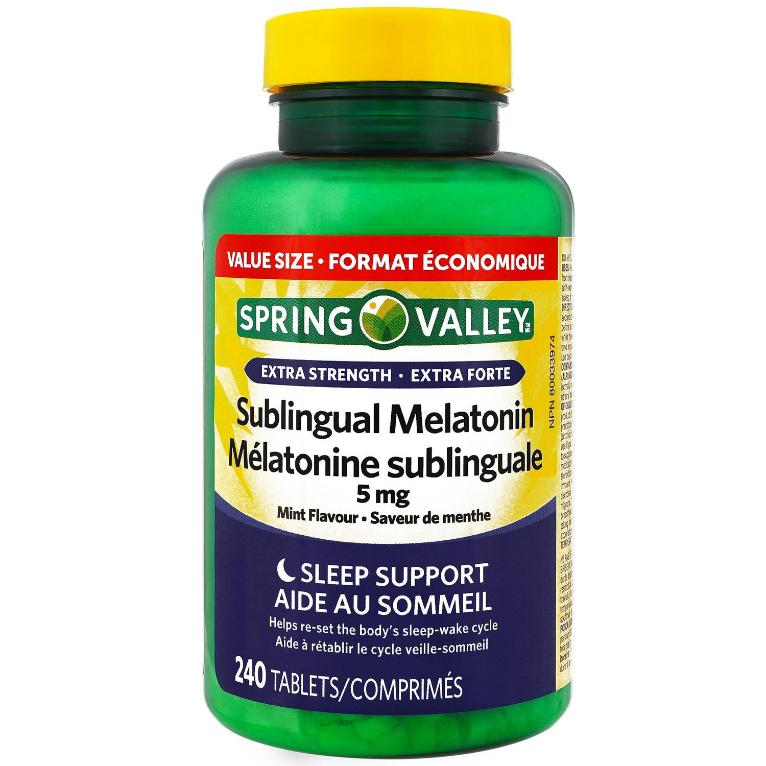 Spring Valley Mélatonine sublinguale extra forte 5 mg, Format Économique