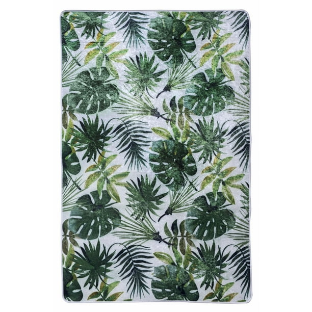 Palm tapis en motif feuille botanique, vert/blanc