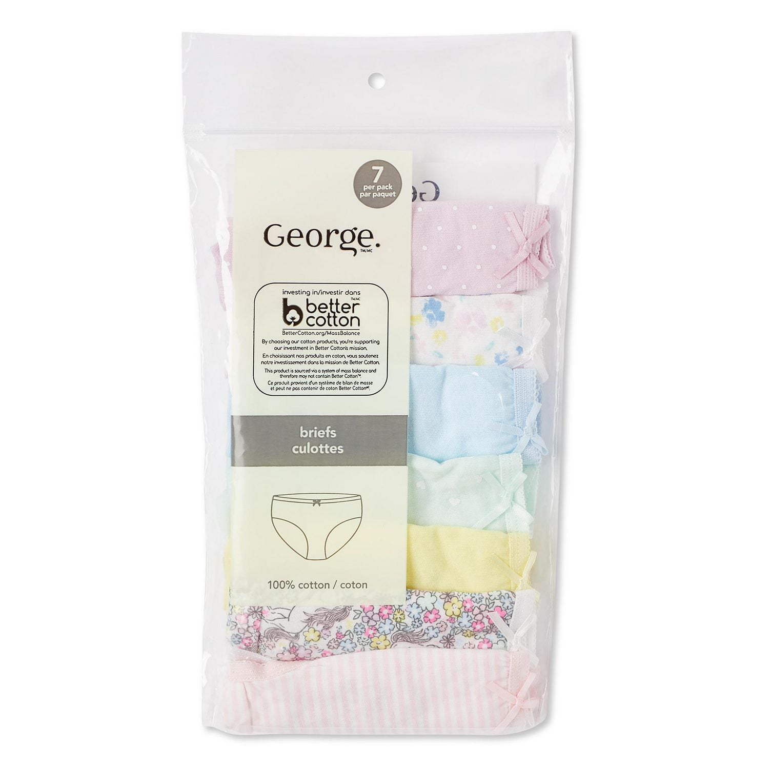 George Toddler Girls' Briefs 7-Pack, Sizes 2T/3T-4T