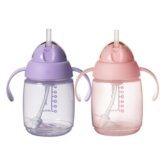 Tasse à paille Tommee Tippee Starter, 8 oz, 6 mois et plus, Rose et Pourpre, 2 piece